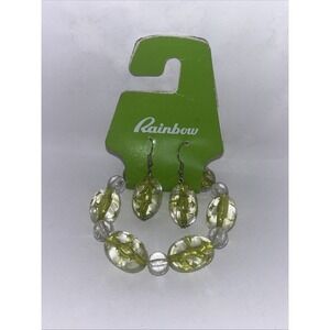 Rainbow Brand Green & Clear Acrylic Bead Earring And Necklace Set